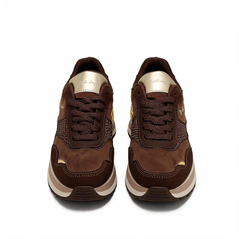 Sneakers marroni con suola alta e oro - Marrone