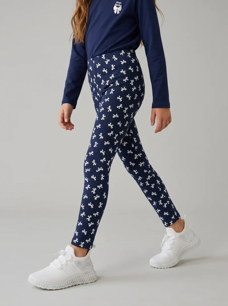 Leggings elasticizzati in cotone per bambina - Blu