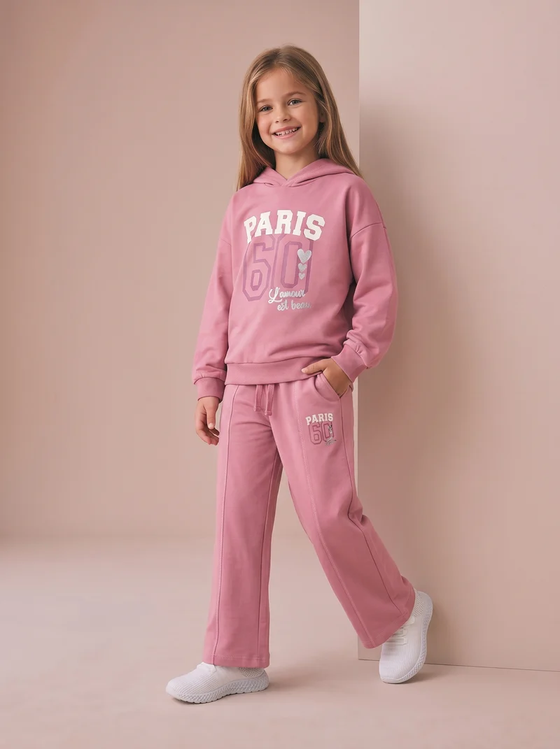 Felpa in cotone con cappuccio e stampa - Rosa candy