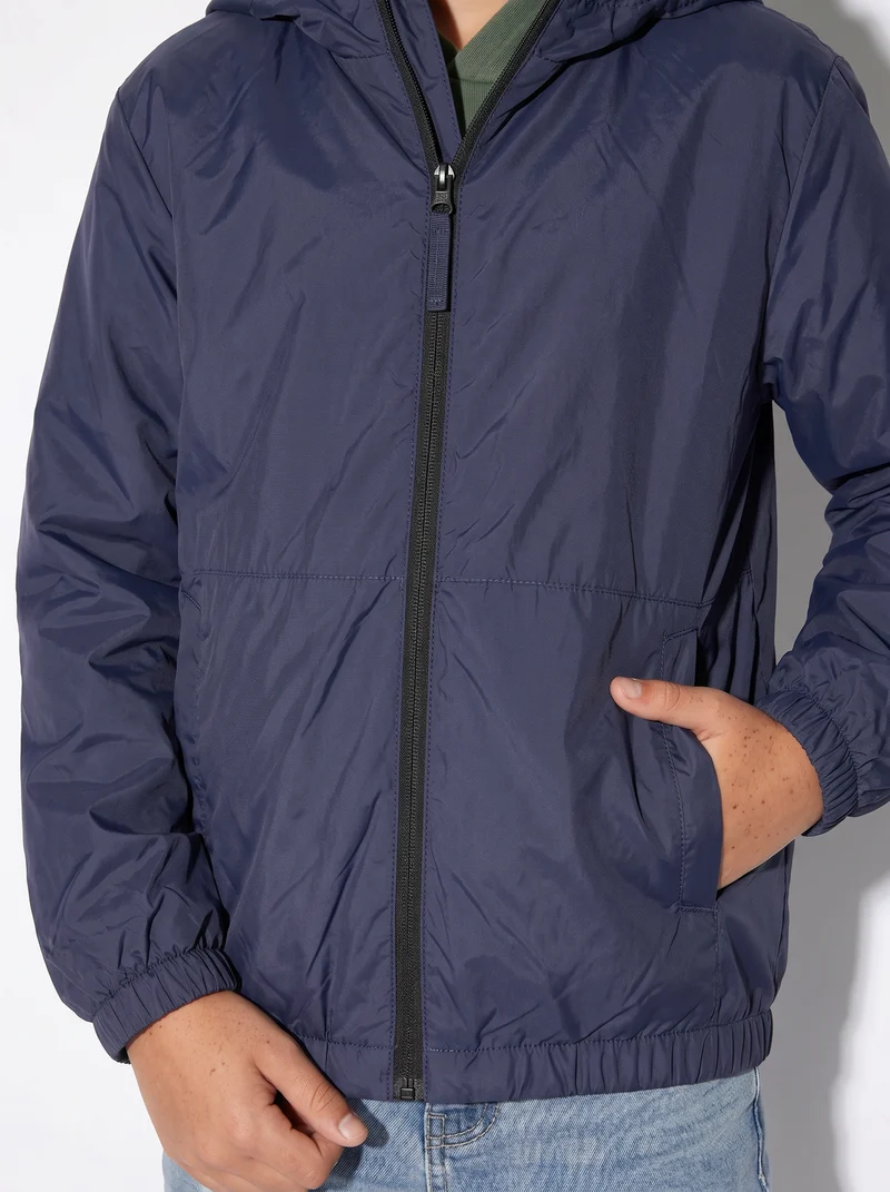 Giubbotto leggero con cappuccio e zip - Blu