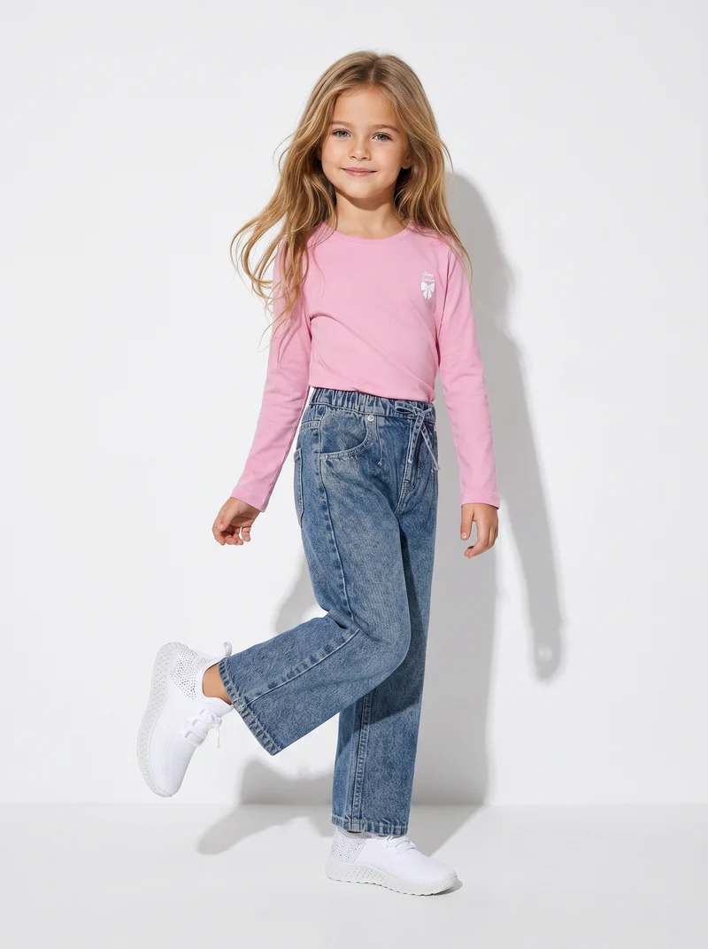 T-shirt maniche lunghe bambina in cotone - Rosa