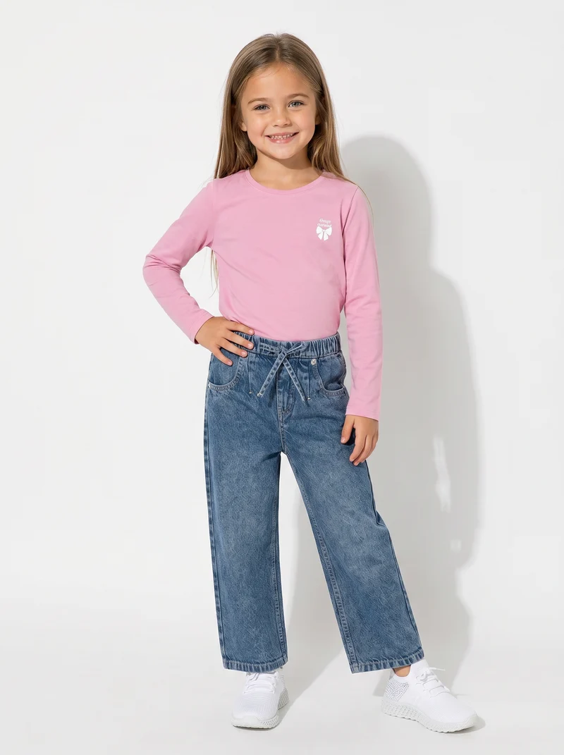 T-shirt maniche lunghe bambina in cotone - Rosa