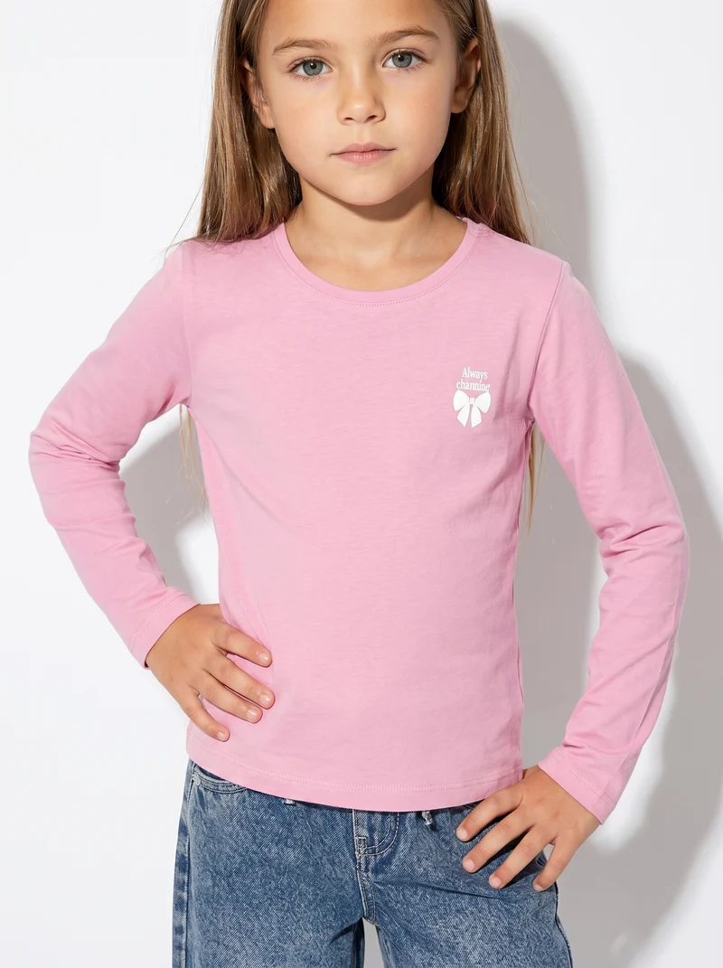 T-shirt maniche lunghe bambina in cotone - Rosa