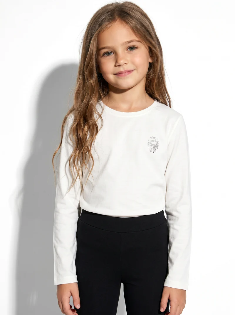 T-shirt maniche lunghe bambina in cotone - Bianco latte