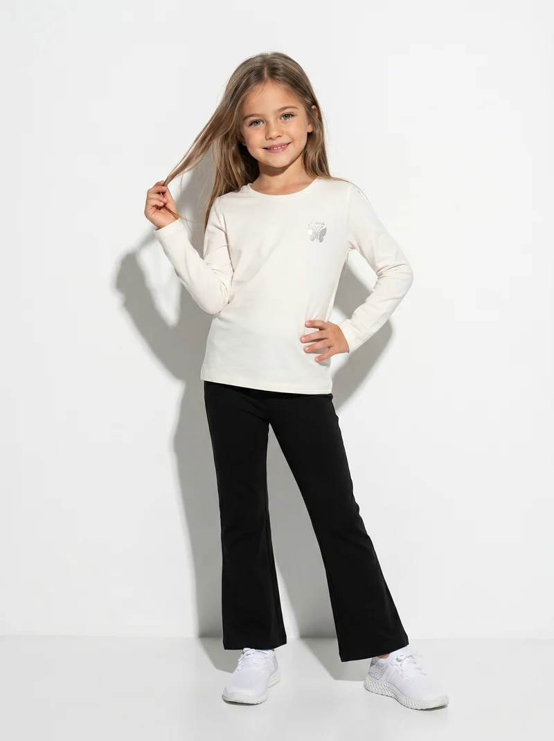 T-shirt maniche lunghe bambina in cotone - Bianco latte