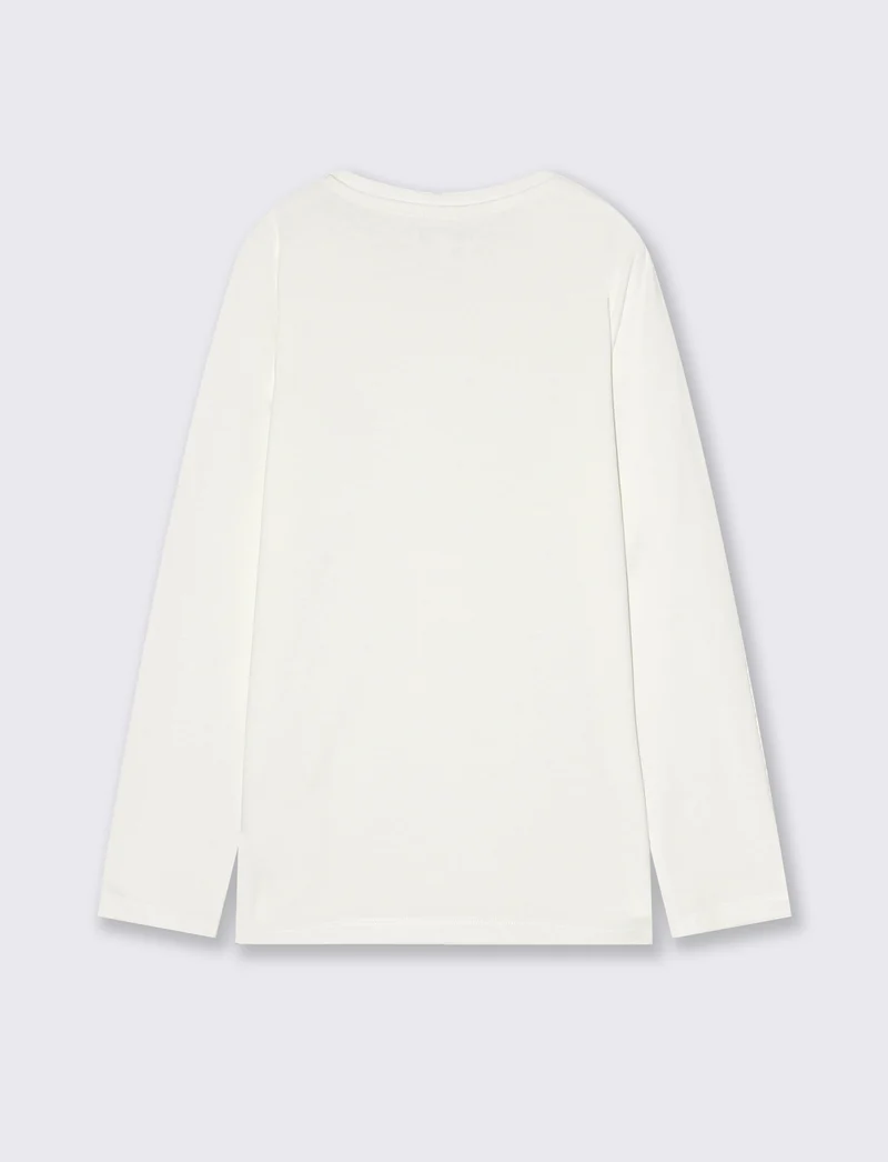 T-shirt maniche lunghe bambina in cotone - Bianco latte