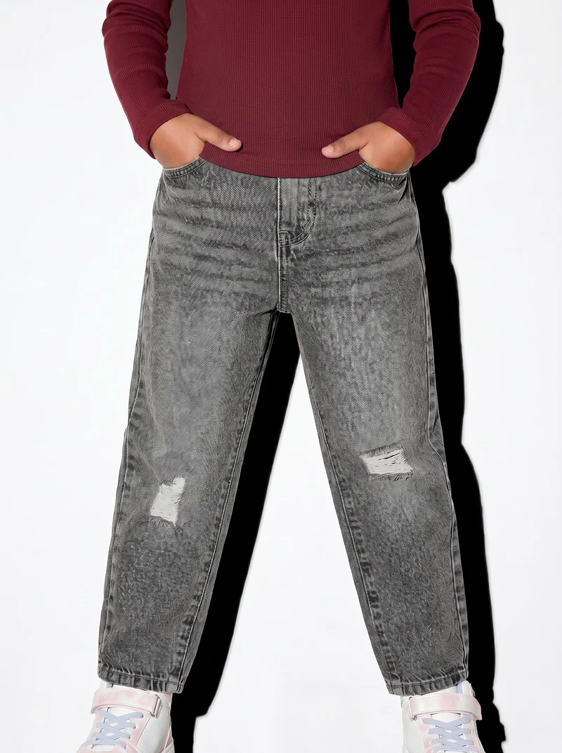 Jeans mom fit 5 tasche in denim cotone - Grigio