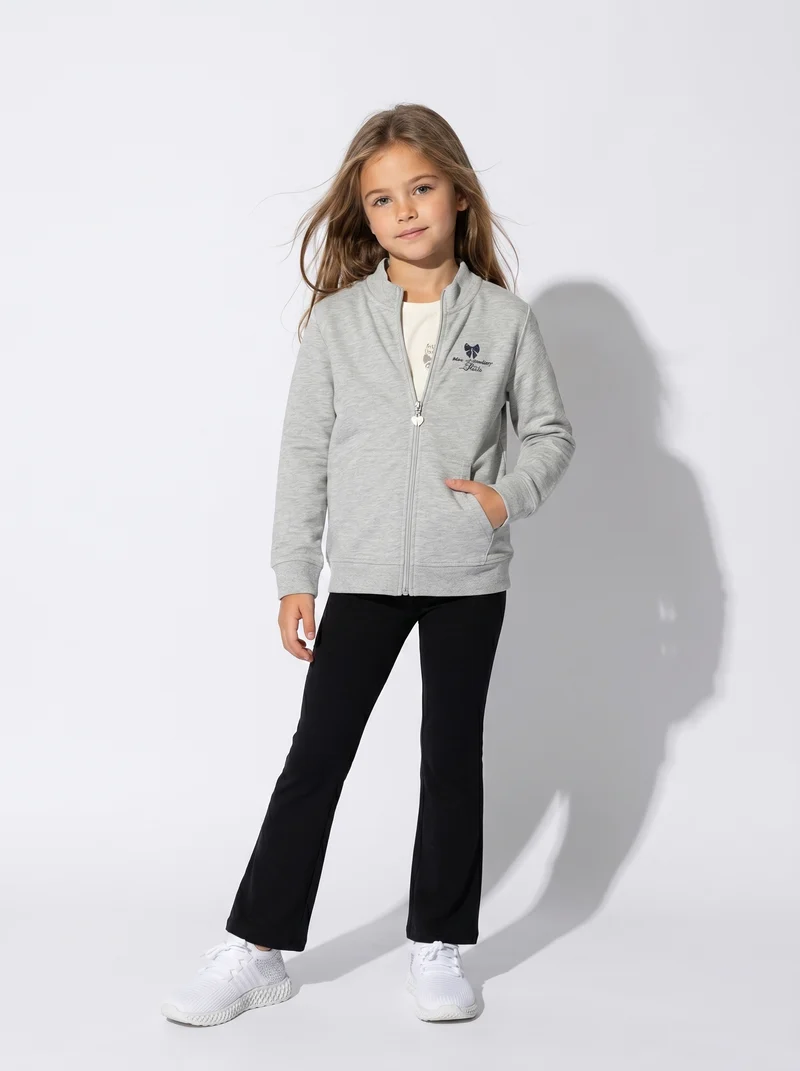 Felpa con zip e tascone vivace - Grigio chiaro mel.