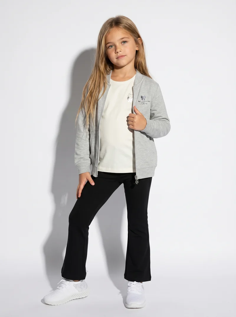 Felpa con zip e tascone vivace - Grigio chiaro mel.