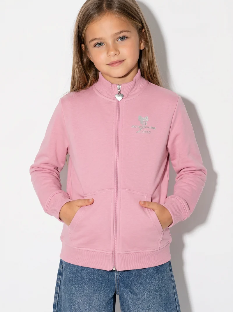 Felpa con zip e tascone vivace - Rosa candy
