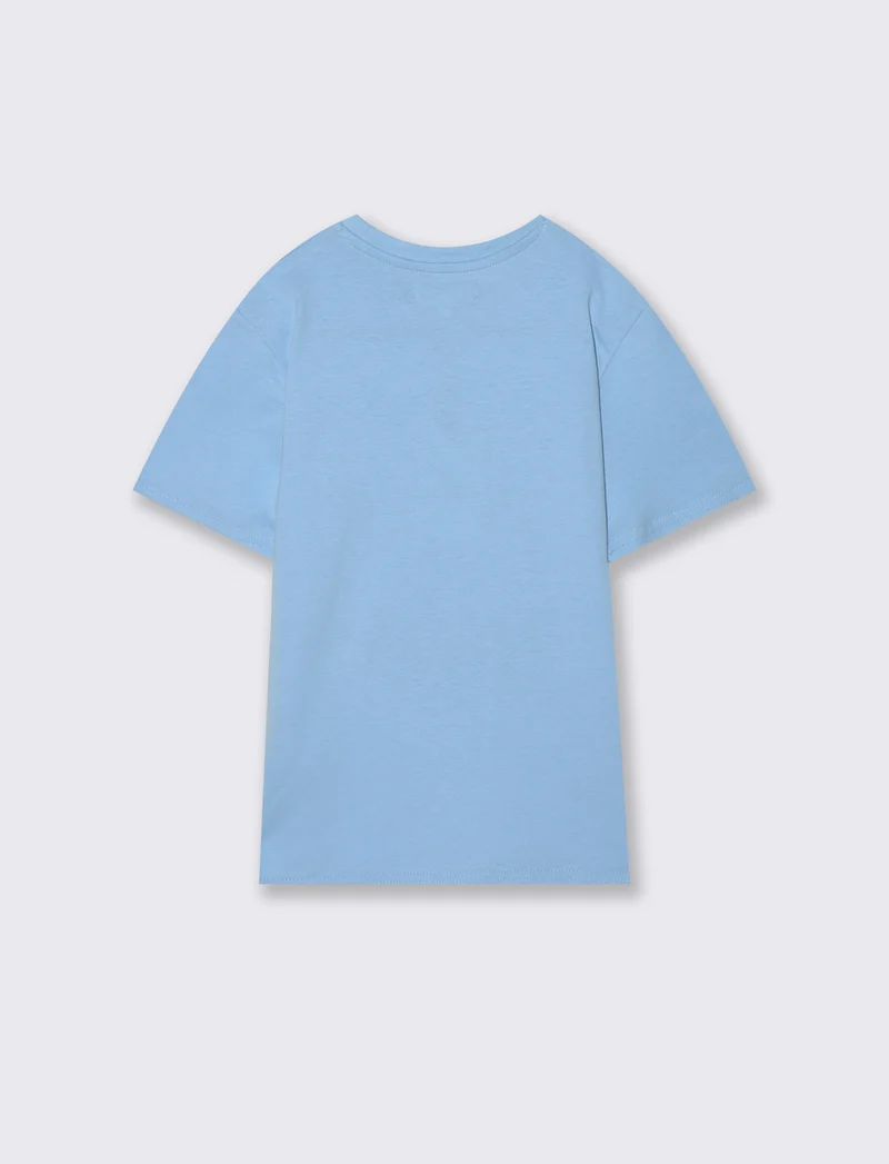 T-shirt estiva in cotone con stampa - Azzurro