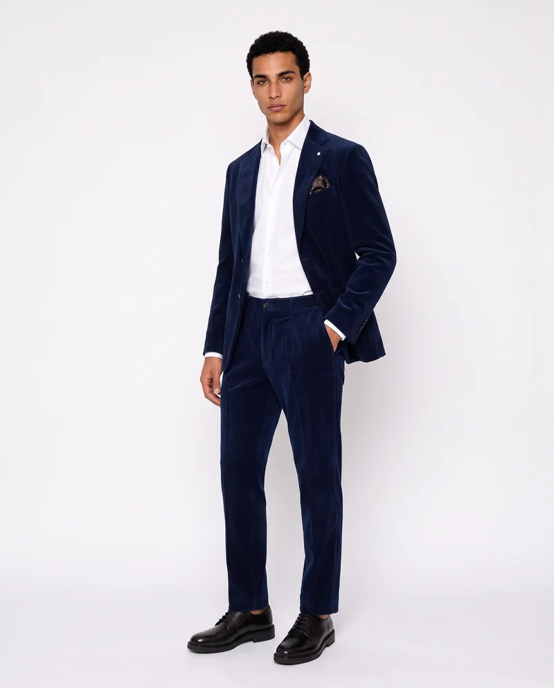 Pantaloni velluto goffrato formal fit - Blu