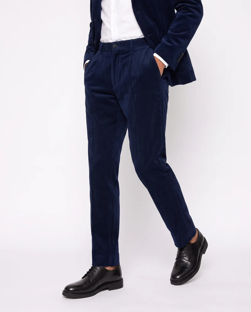 Pantaloni velluto goffrato formal fit - Blu