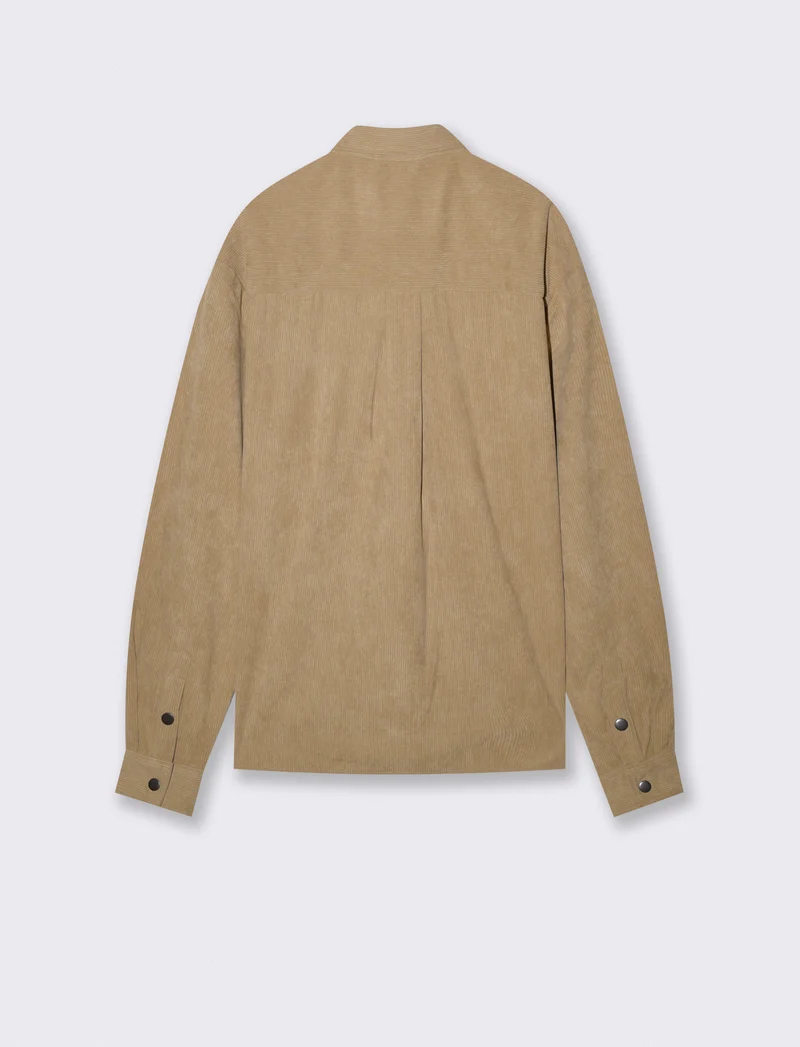 Camicia in velluto regular fit con tasca - Beige