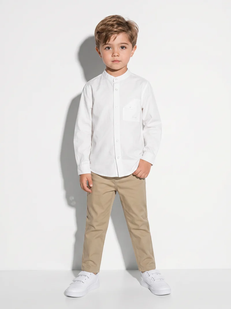 Camicia collo coreano maniche lunghe casual - Bianco latte