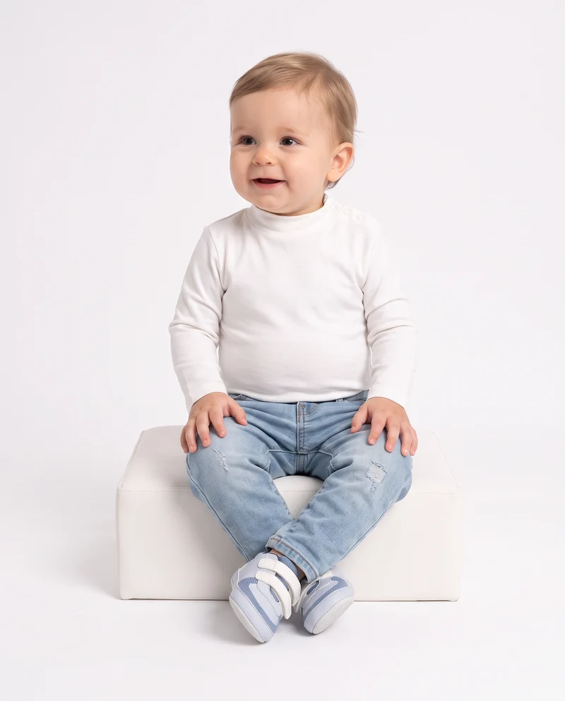 T-shirt interlock collo alto tinta unita - Bianco latte