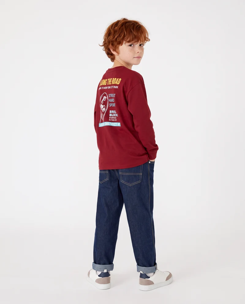 T-shirt manica lunga in caldo cotone - Bordeaux