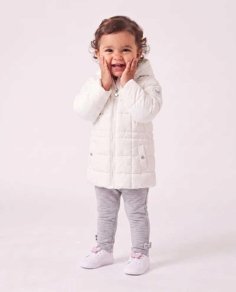 Giaccone lungo con cappuccio e patch - Bianco latte
