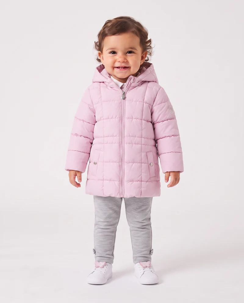 Giaccone lungo con cappuccio e patch - Rosa