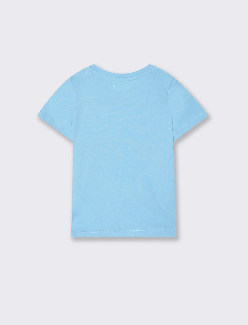 T-shirt girocollo con stampa e bottoni - Azzurro