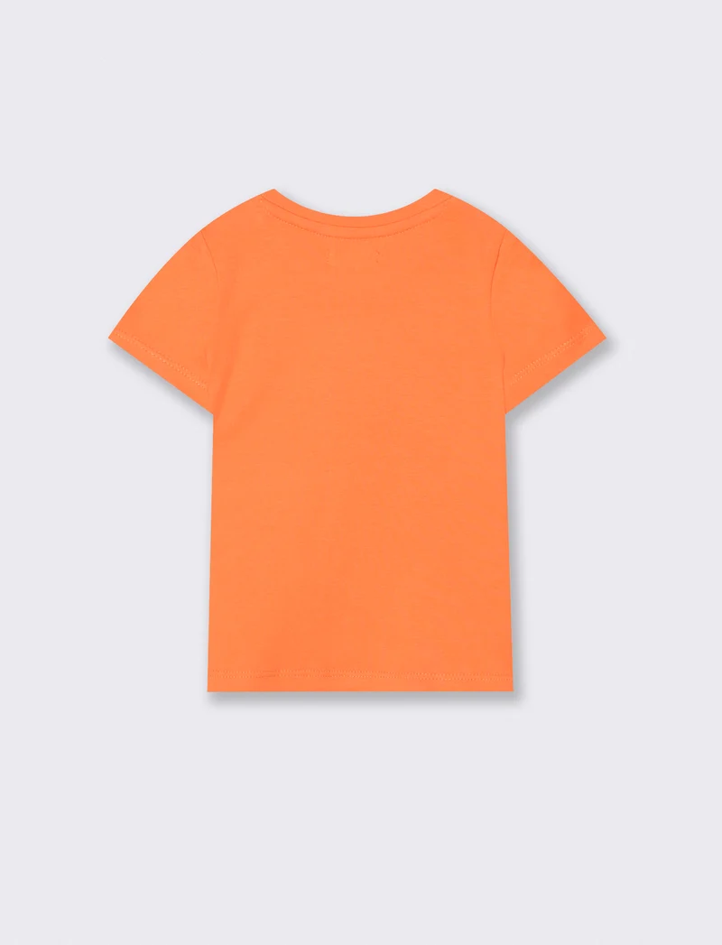 T-shirt girocollo con stampa e bottoni - Arancio