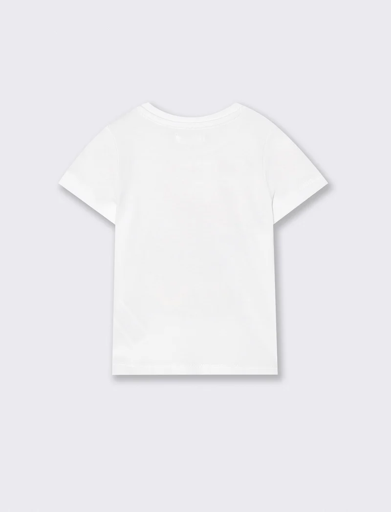 T-shirt girocollo con stampa e bottoni - Bianco