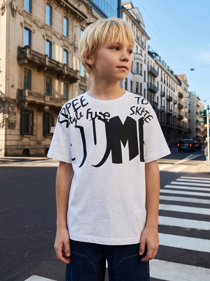 T-shirt con stampa alla moda in cotone - Bianco