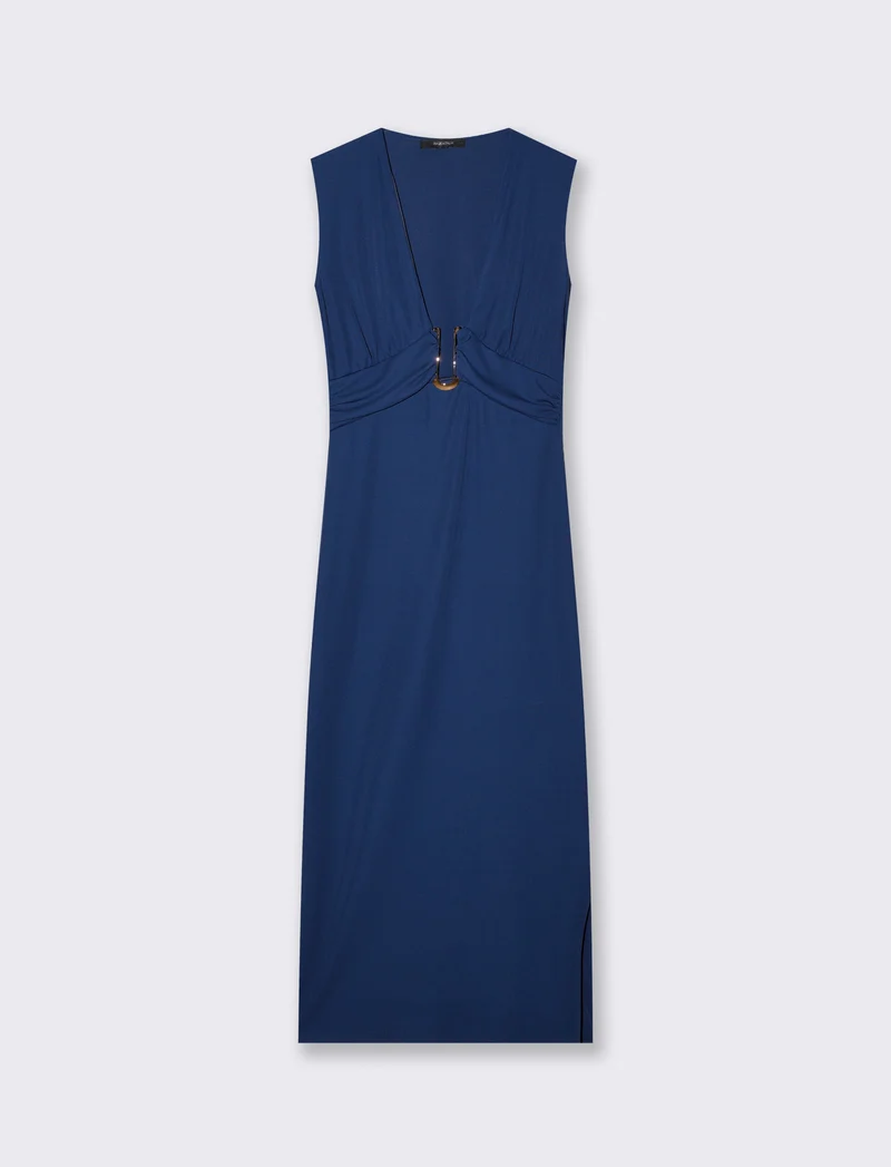Abito Aderente Midi con Scollo a V - Blu