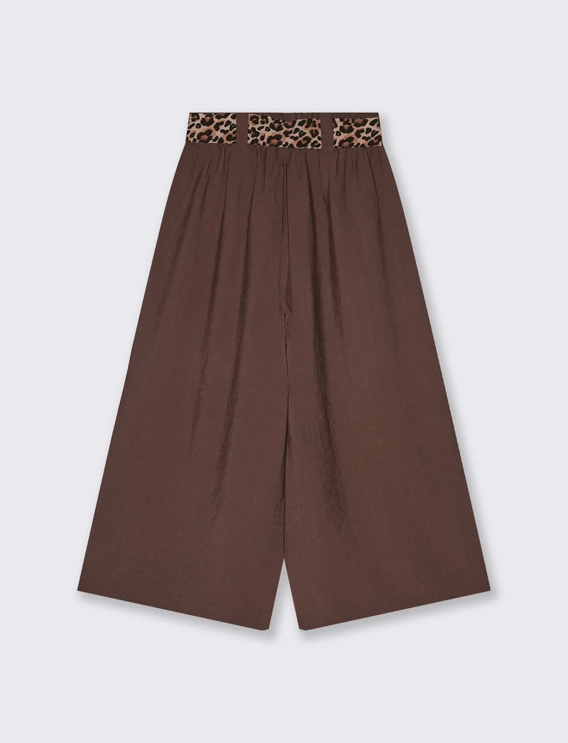 Pantalone ampio con elastico e cintura animalier - Marrone cioccolato