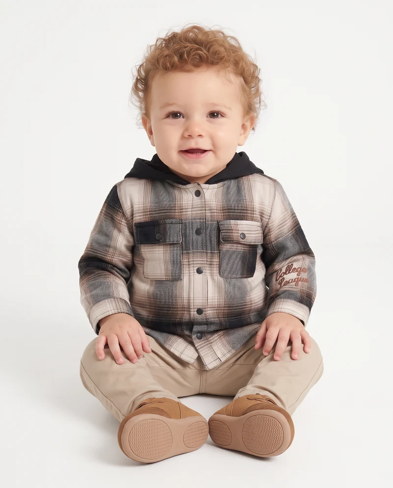 Camicia flanella a quadri con cappuccio - Fantasia