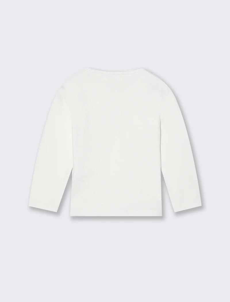 T shirt serafino manica lunga in waffle - Bianco latte