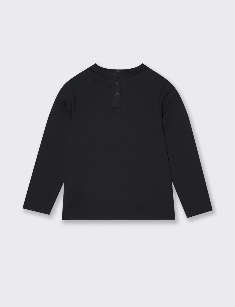 T-shirt collo alto manica lunga interlock - Nero