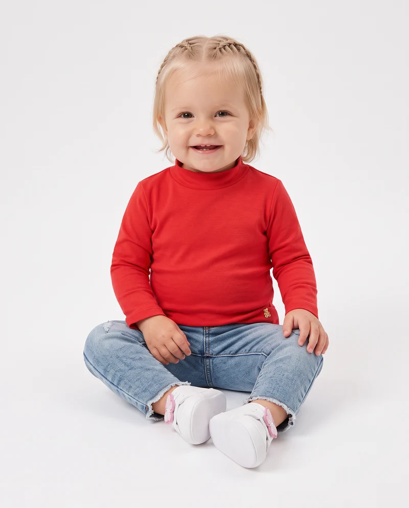 T-shirt collo alto manica lunga interlock - Rosso