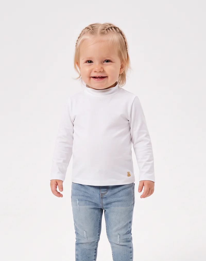 T-shirt collo alto manica lunga interlock - Bianco