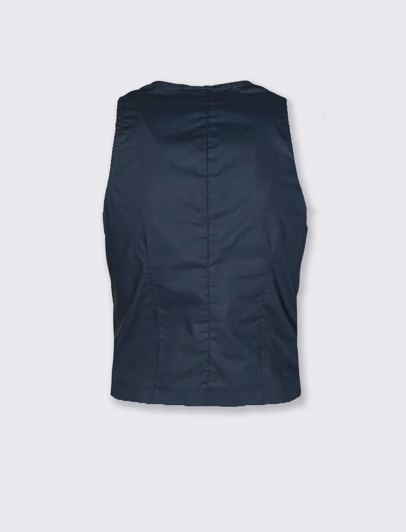 Top crop donna con tasche e bottoni - Blu