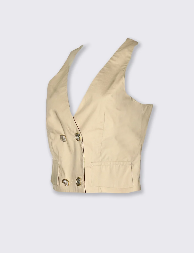 Top crop donna con tasche e bottoni - Beige corda