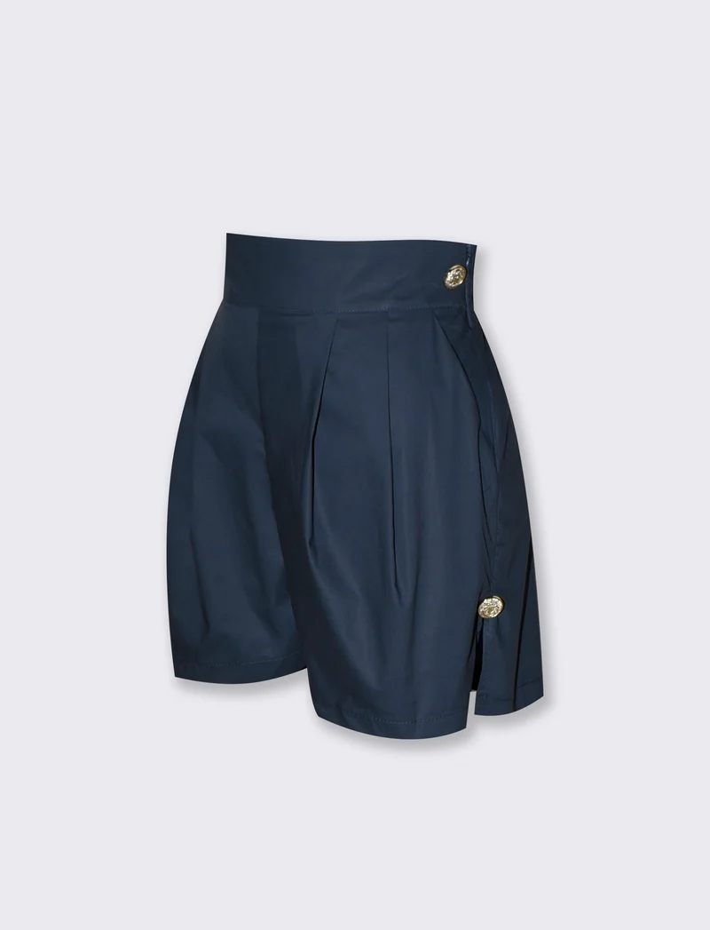 Shorts donna vita alta con bottoni - Blu