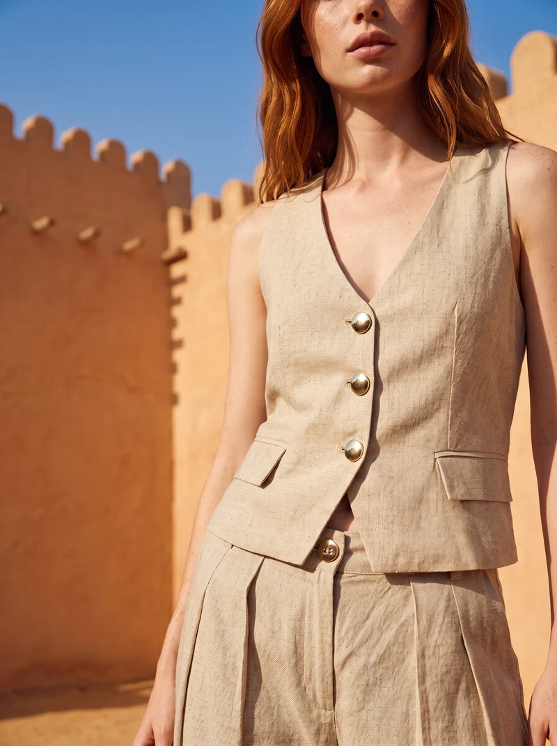 Gilet corto scollo a v per donna - Beige