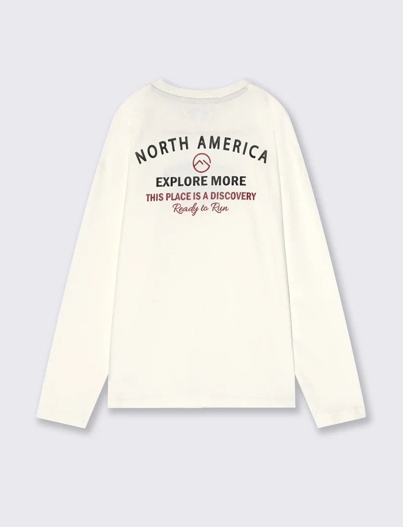 T-shirt in cotone con stampa e ricamo - Bianco latte