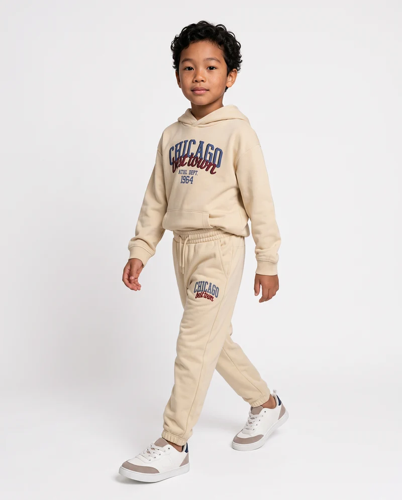 Jogger in felpa con stampa college - Beige