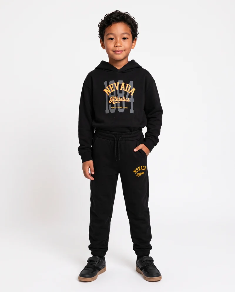 Jogger in felpa con stampa college - Nero