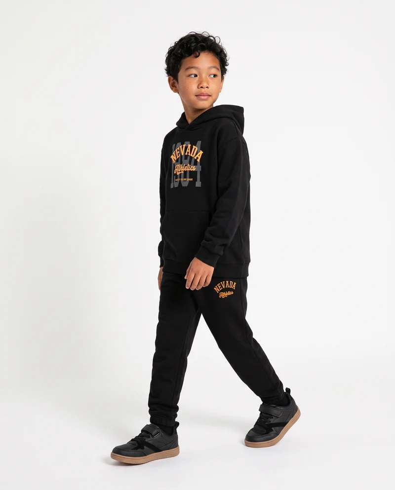 Jogger in felpa con stampa college - Nero