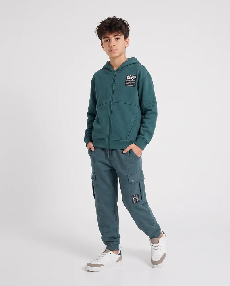 Jogger in felpa con tasche e stile retrò - Verde