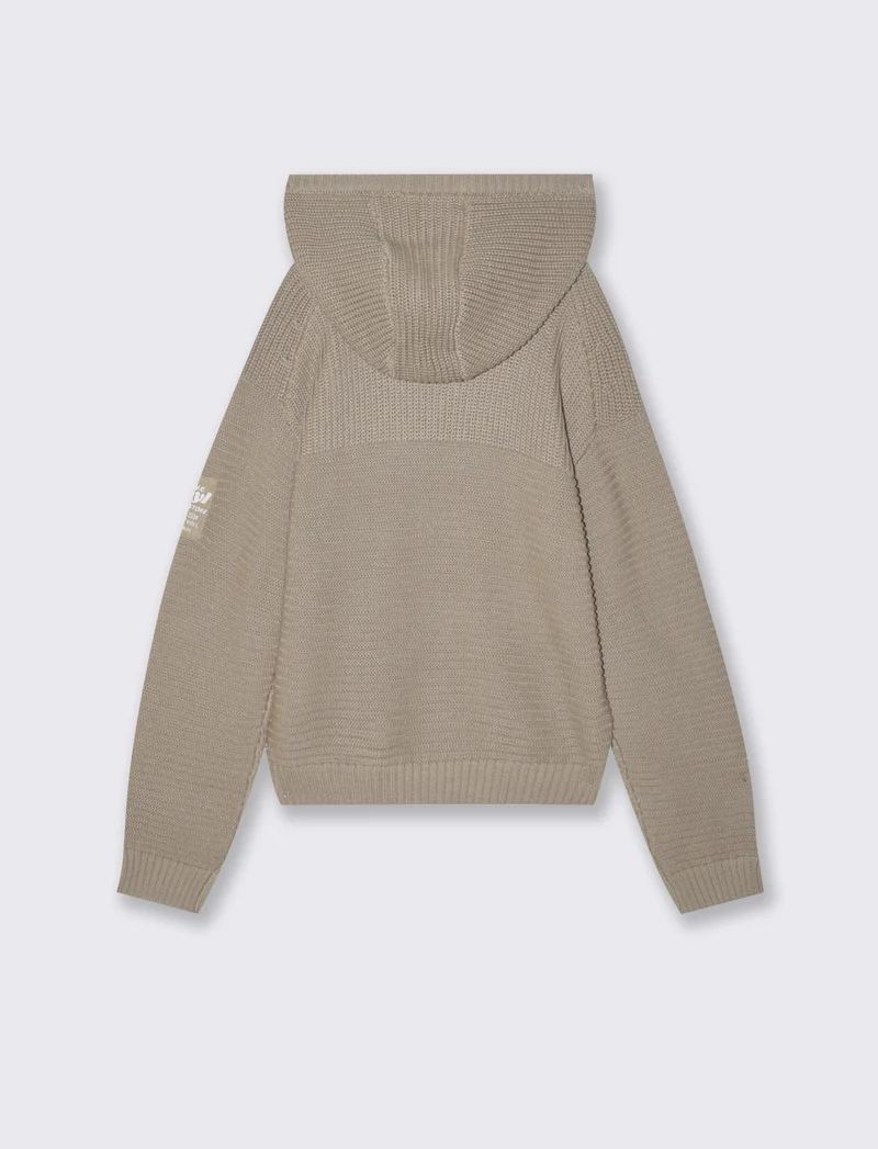 Maglia con cappuccio in misto cotone - Beige