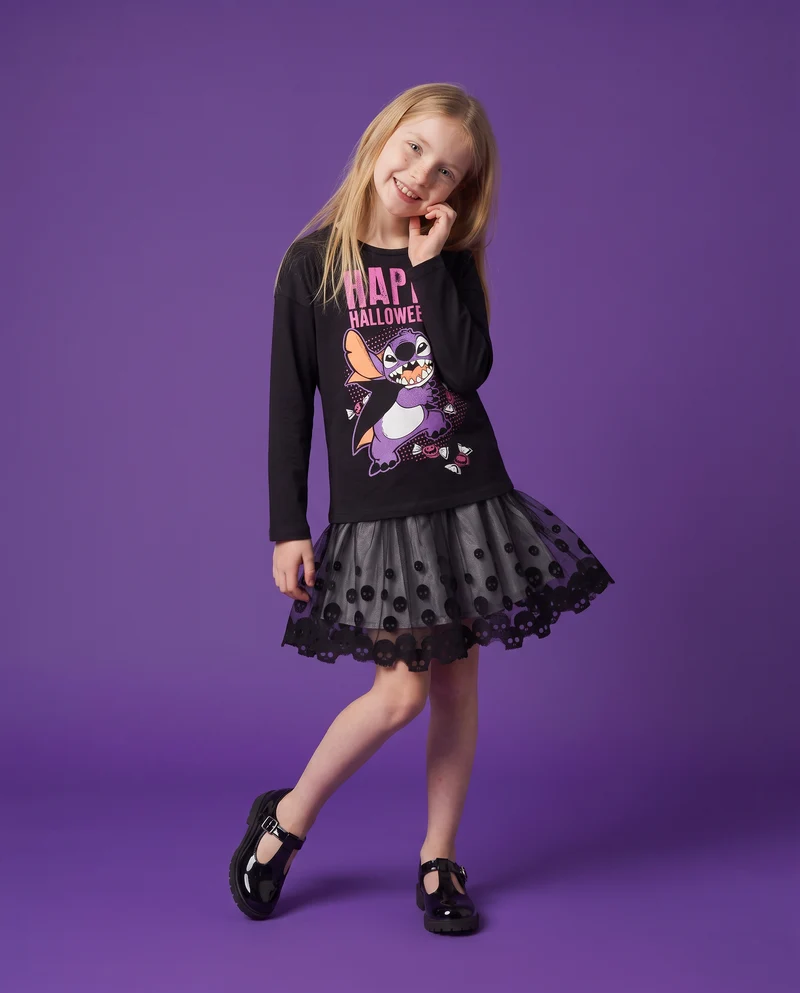 T-shirt manica lunga Halloween Stitch Disney - Nero