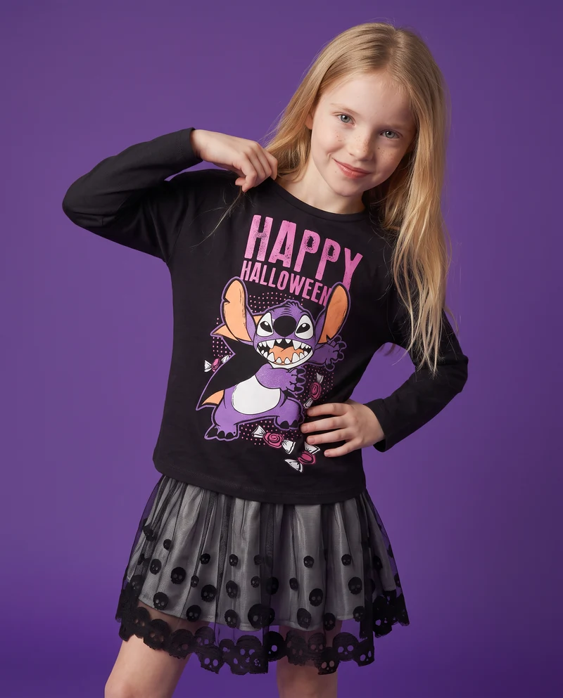 T-shirt manica lunga Halloween Stitch Disney - Nero