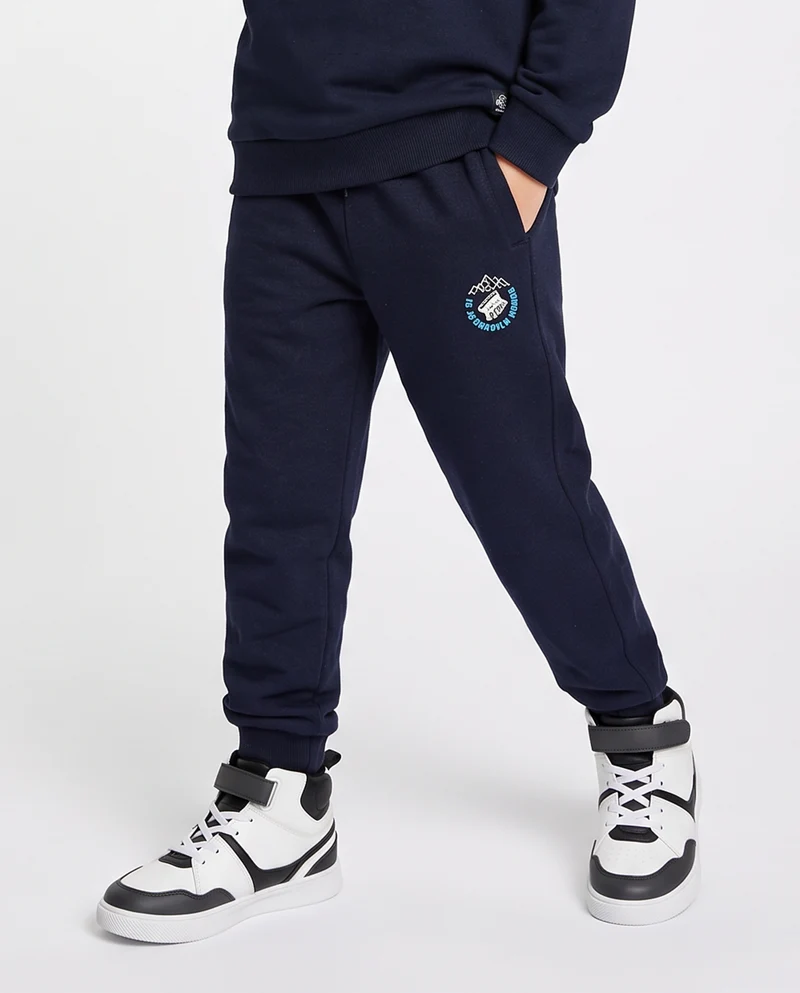 Jogger in felpa con stampa e tasche - Blu