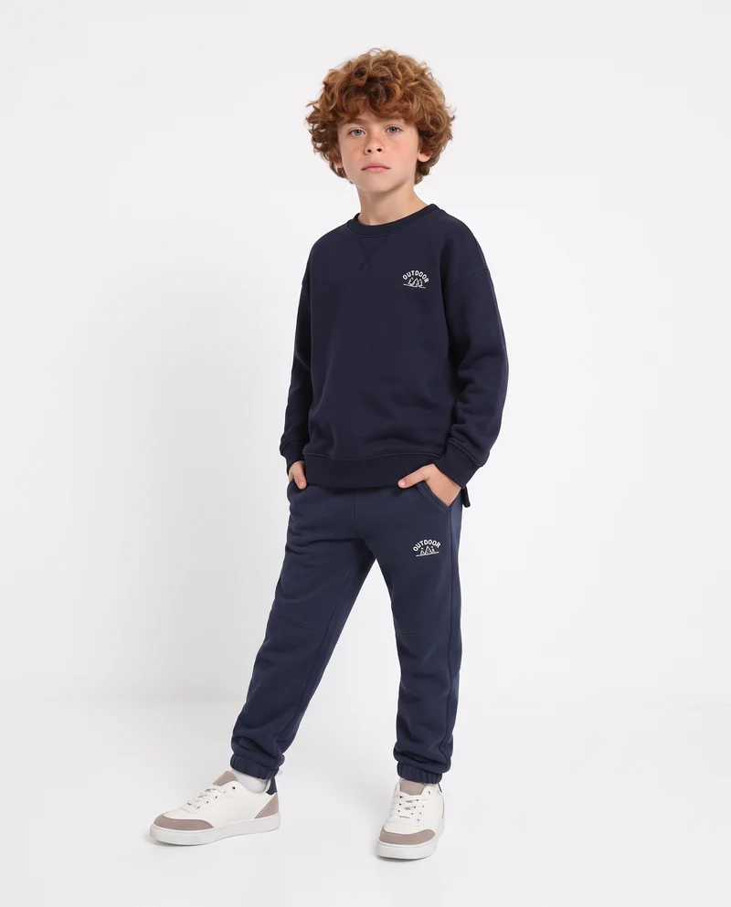 Felpa girocollo minimal con stampa e spacchetti - Blu