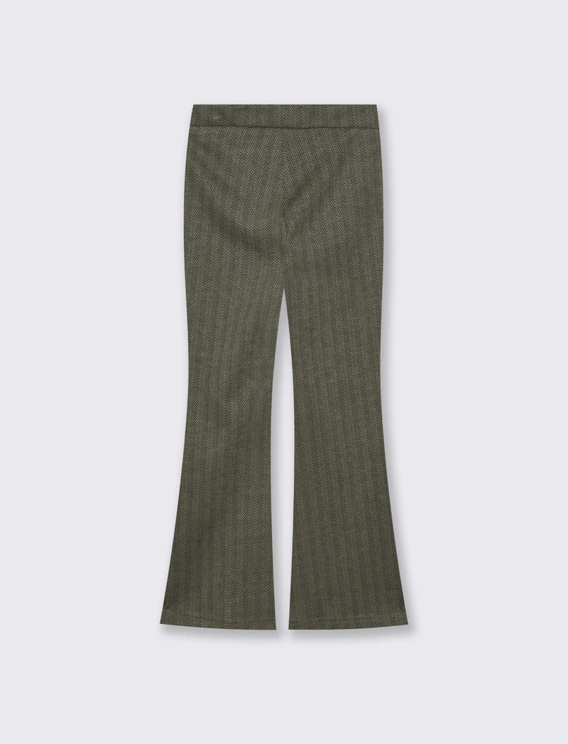 Pantaloni flare in tessuto spigato elastico - Verde