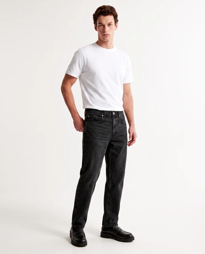 JEANS STRAIGHT FIT in denim slavato - Nero